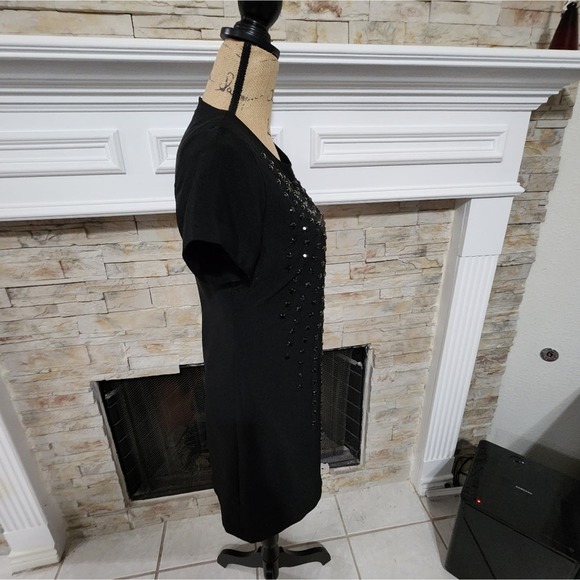KARTA LBD black beaded vintage mini shirt‎ dress size large - Picture 5 of 9